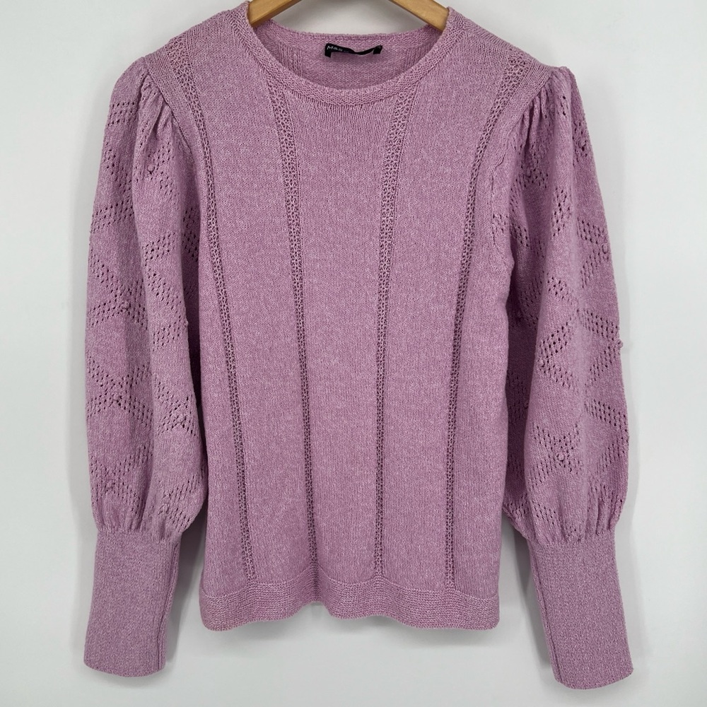 M&S Womens XL 14 Purple Pink Puff Sleeve Dainty Shabby Chic Knit Sweater Top